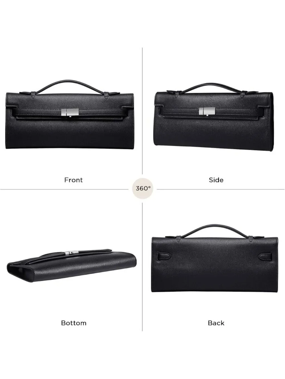 👜Women's Black PU Leather Top Handle Bag Evening Clutch Purse Party Wedding